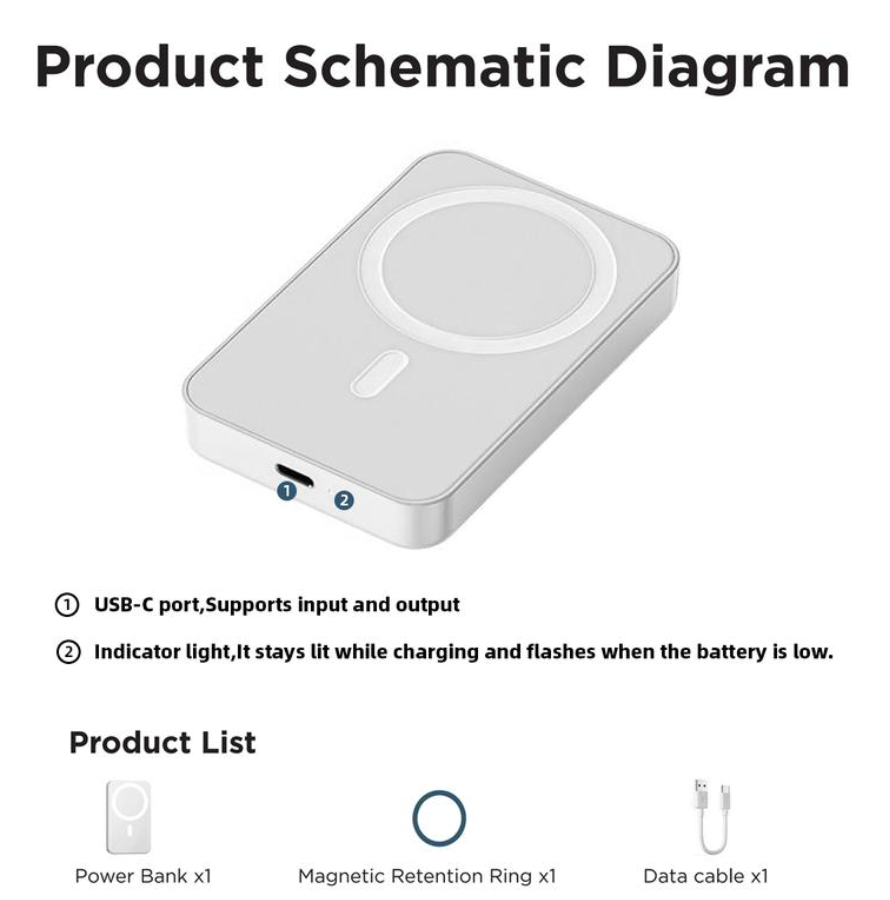 Magnetic Power Bank, Wireless Portable Charger, Fast Charging Magsafe Batter